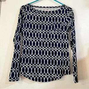 Lilly Pulitzer Printed Ling Sleeve Tee T-Shirt Top Blue Prima Cotton XS